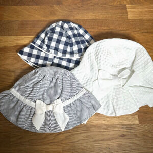 Janie and Jack 6-12 Months Girl Hat Lot Blue White Gingham Bucket Cap Bow New
